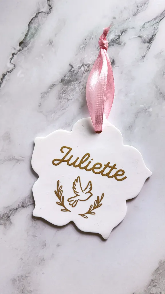 Fleur personnalisé Baptême - Pate polymère - Souvenir