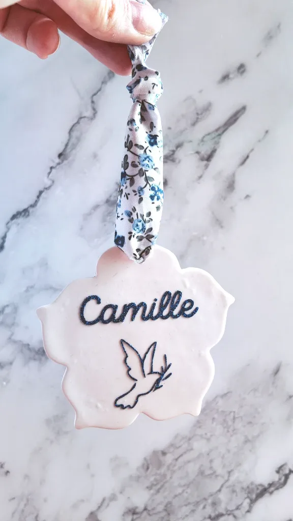 Fleur personnalisé Baptême - Pate polymère - Souvenir