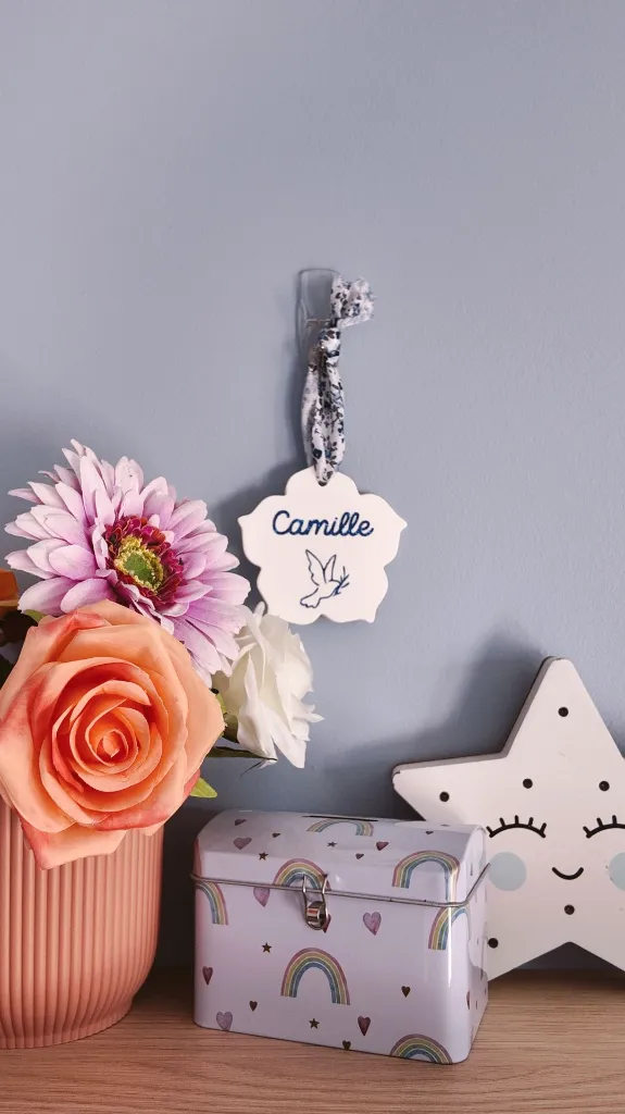 Fleur personnalisé Baptême - Pate polymère - Souvenir