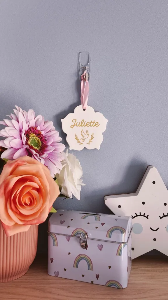 Fleur personnalisé Baptême - Pate polymère - Souvenir